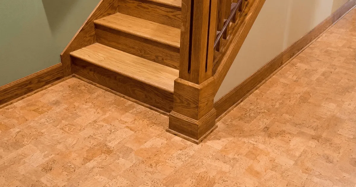 End of a staircase with cork flooring in Reno, NV